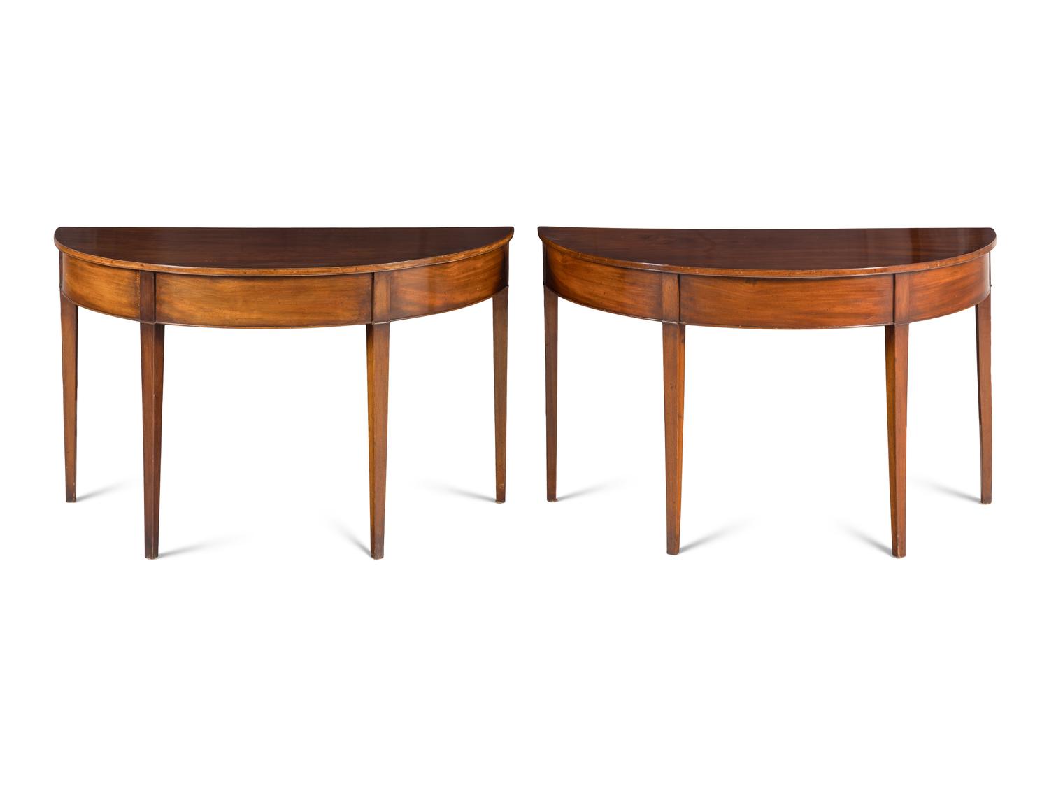 A Pair of George III Mahogany Demilune Console Tables