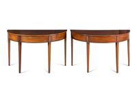 A Pair of George III Mahogany Demilune Console Tables
