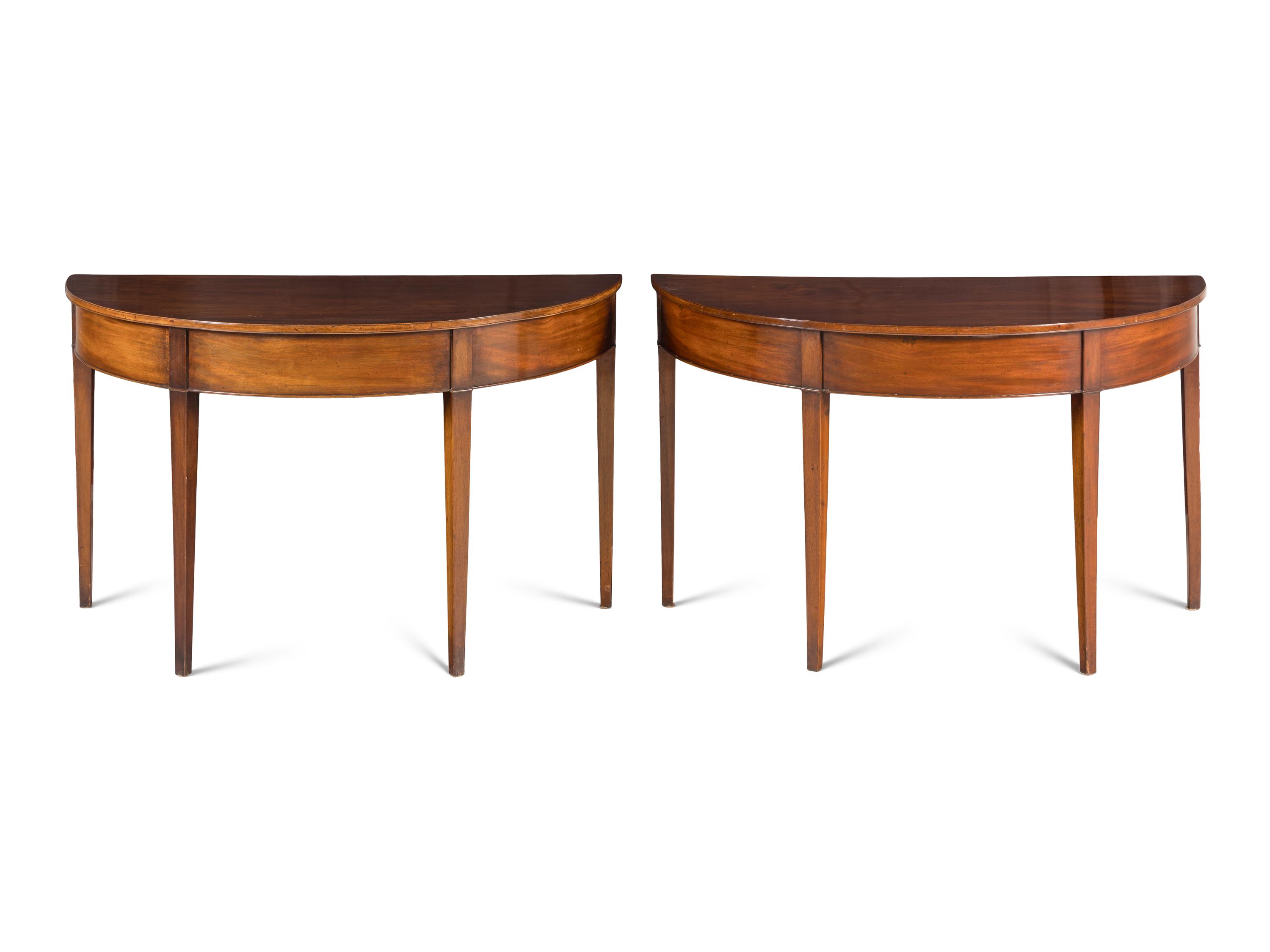 A Pair of George III Mahogany Demilune Console Tables