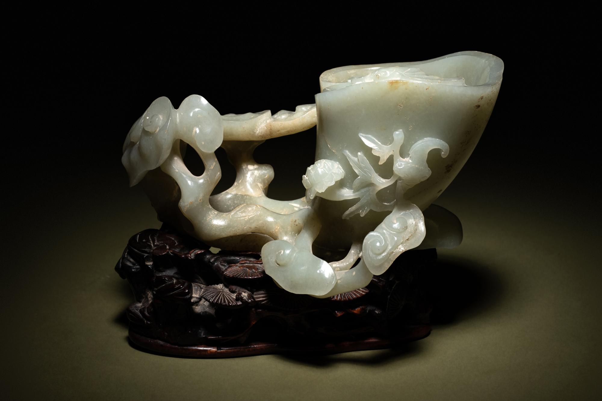 A Celadon Jade ‘ Lingzhi’ Libation Washer