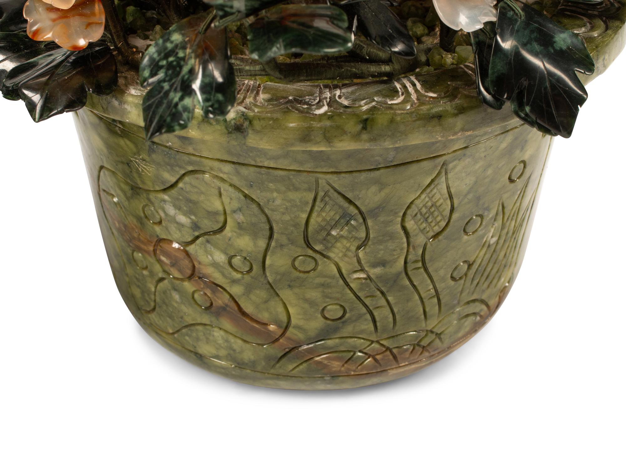 A Pair of Large Chinese Hardstone Models of Flowering Plants in Hardstone Bases