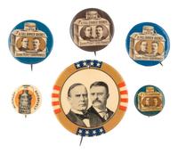 [POLITICS]. A group of 6 jugate campaign buttons promoting William McKinley and Theodore Roosevelt, incl. various examples of "A Full Dinner Bucket."