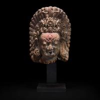 A Nepalese carved wood mask of Bhairava 尼泊尔陪胪木面具 15th-17th century ???????