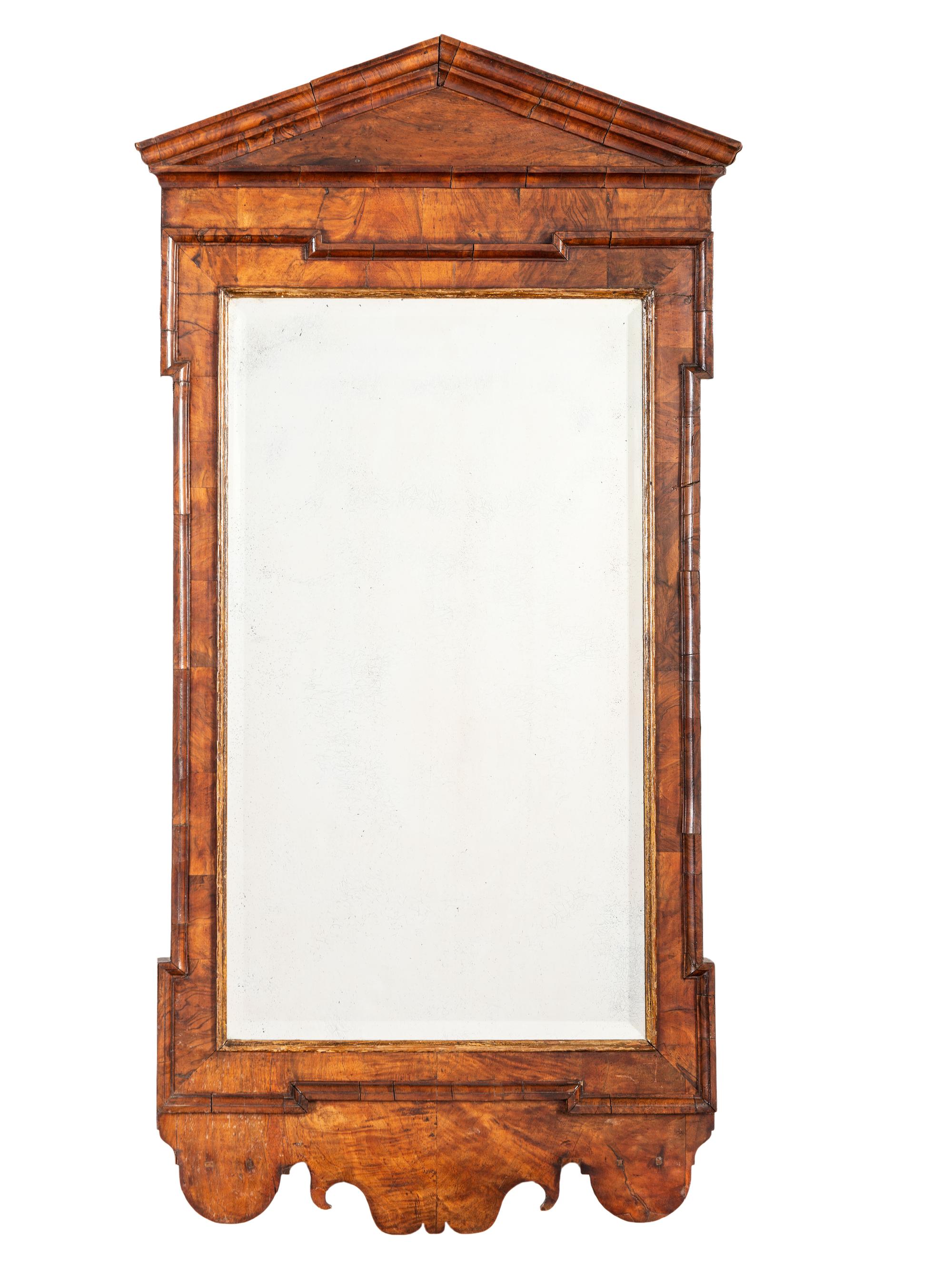 A Neoclassical Walnut Pediment Mirror