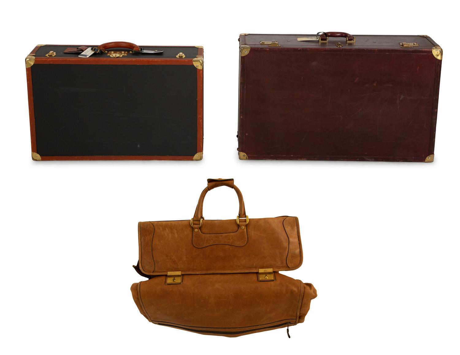 Two Bottega Veneta Suitcases and a Gucci Leather Garment Bag