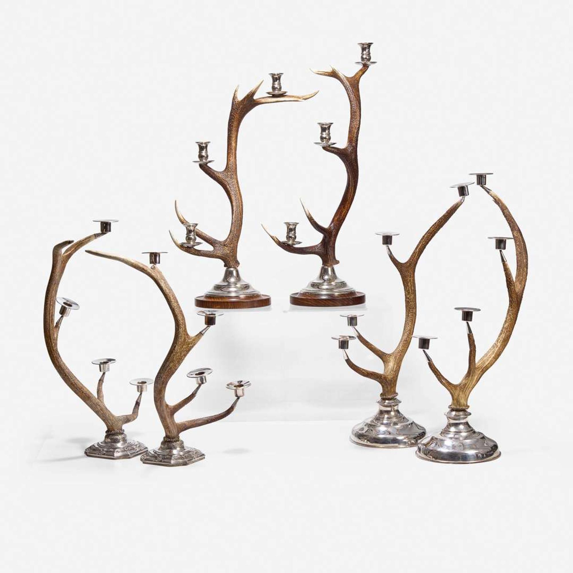 A Group of Six Antler Candelabra