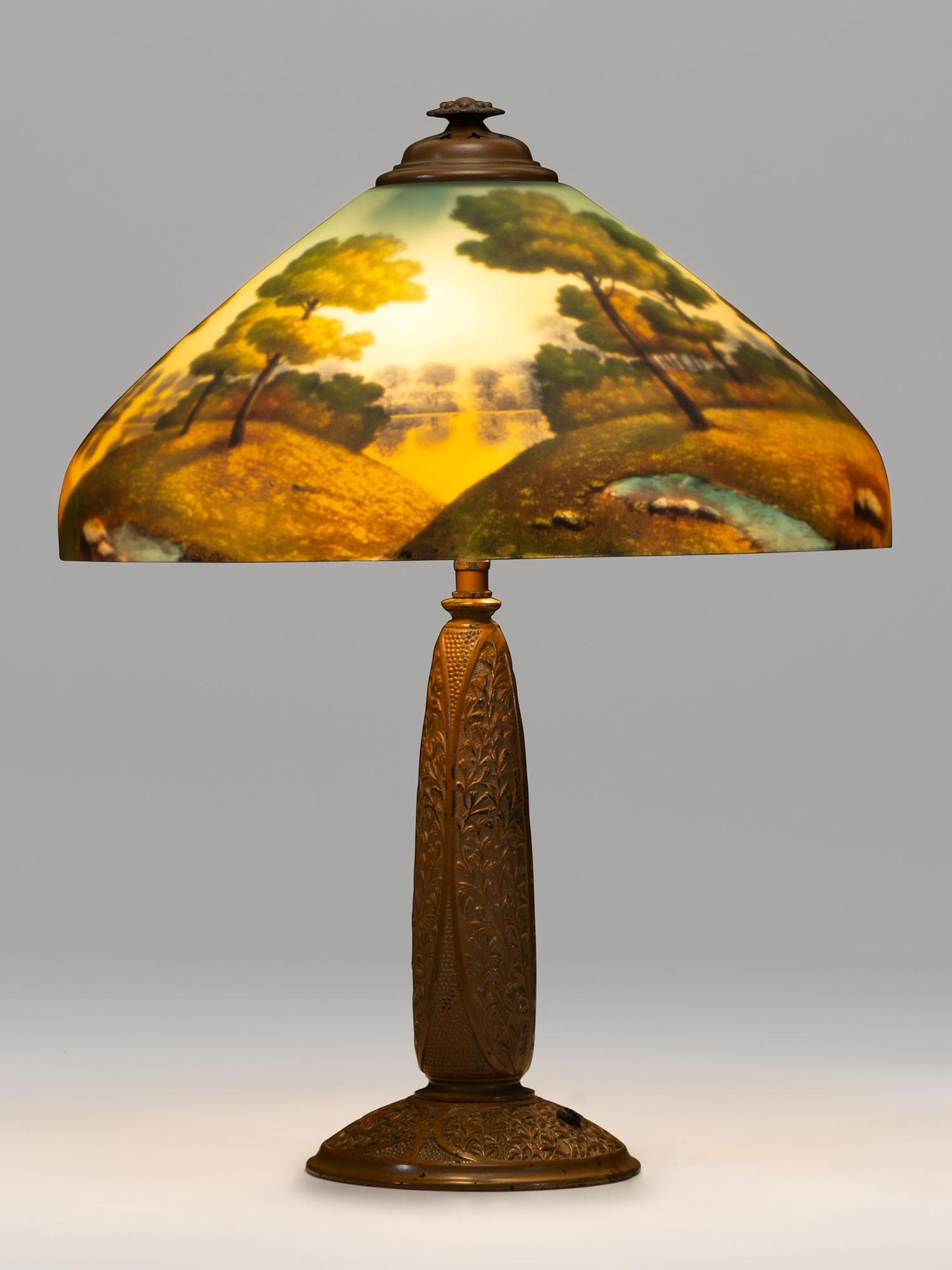 A Reverse Painted Glass Table Lamp