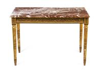 A Louis XVI Style Giltwood Center Table, Height 28 1/2 x width 42 1/2 x depth 25 1/2 inches.