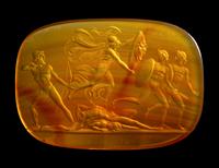 A Neoclassical Carnelian Intaglio with Ulysses and Minerva Frightening the Suitors with the Aegis.