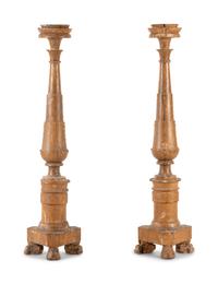 A Pair of Neoclassical Carved Giltwood Prickets
