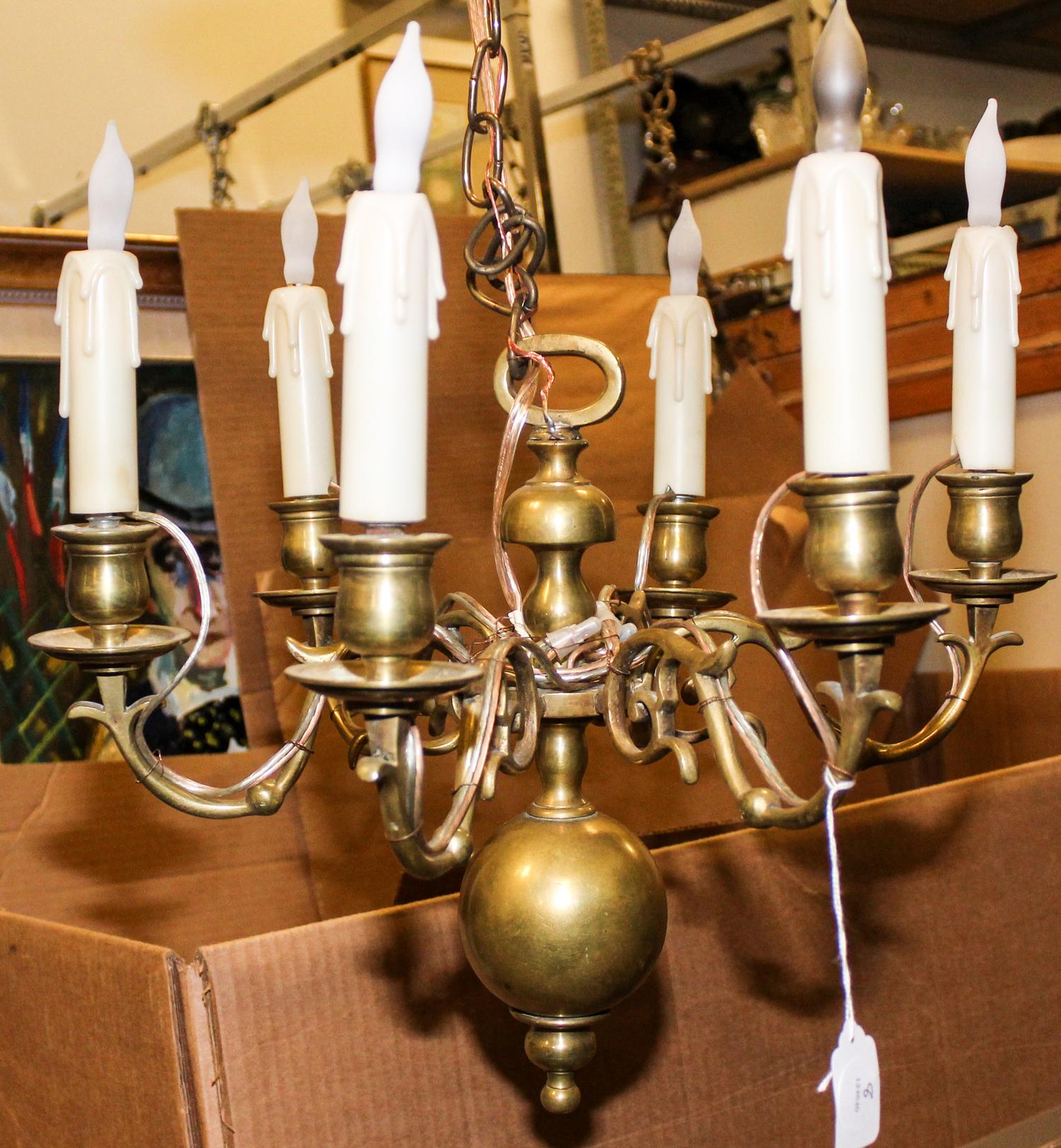 A Dutch Baroque Style Brass Six-Light Chandelier Height 13 1/2 inches. — 19TH/20TH CENTURY