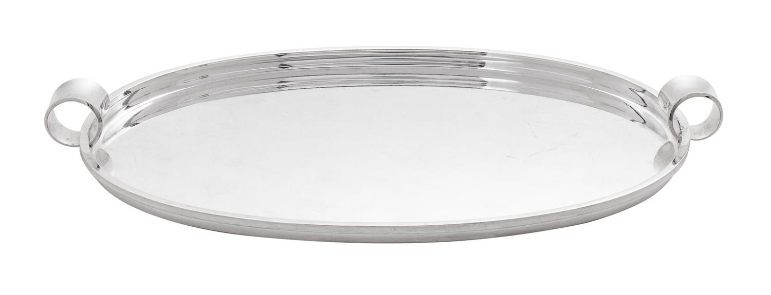 A Danish Silver Tray, Hans Hansen, Copenhagen, with applied loop handles.