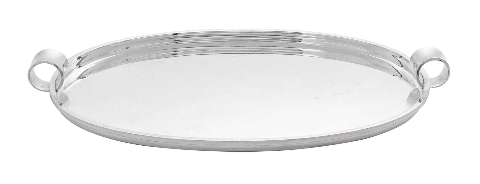 A Danish Silver Tray, Hans Hansen, Copenhagen, with applied loop handles.