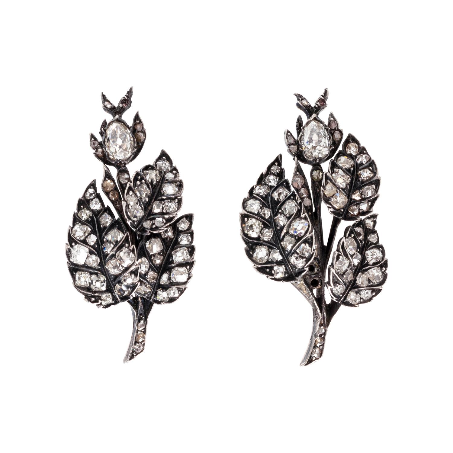 ANTIQUE, DIAMOND LEAF EARCLIPS