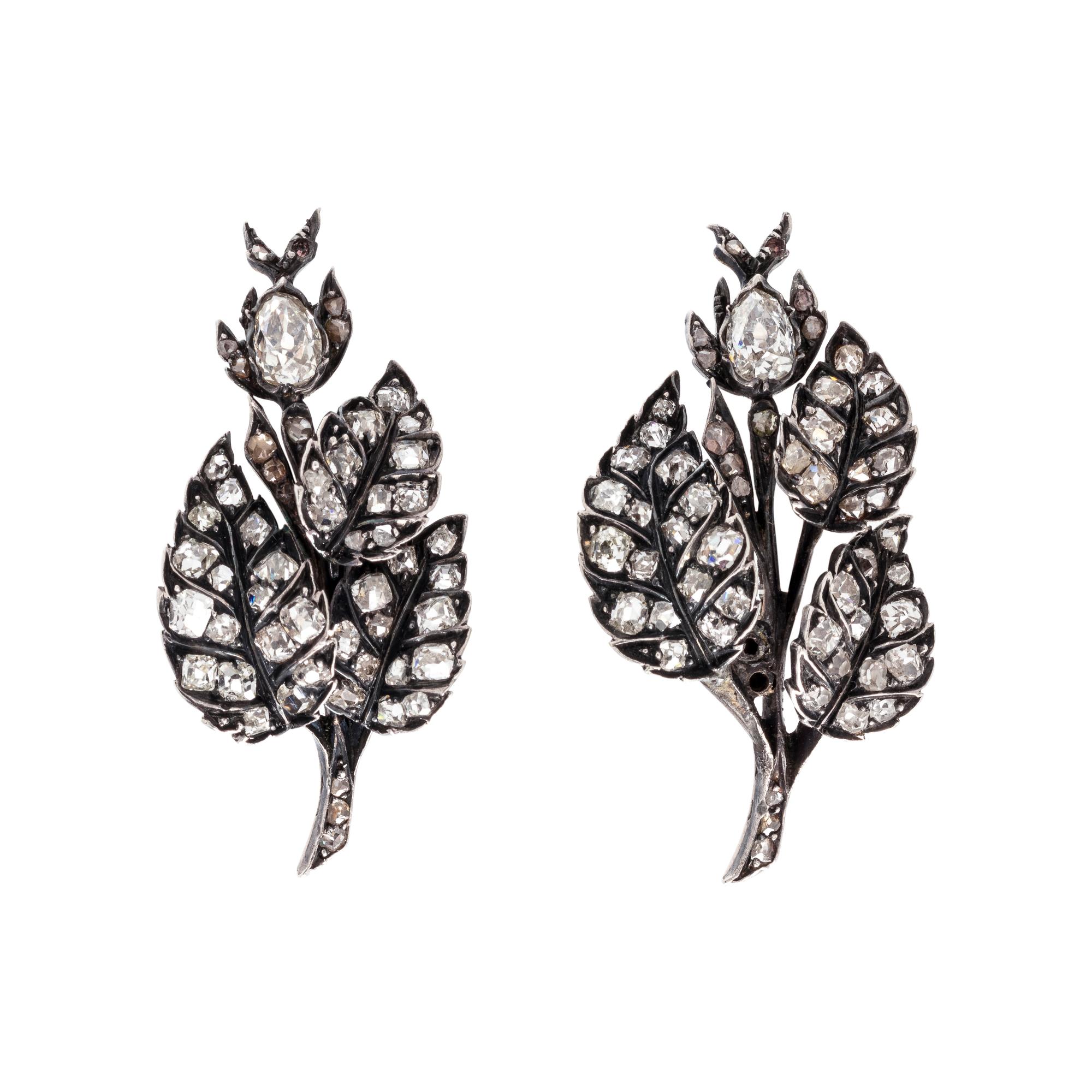 ANTIQUE, DIAMOND LEAF EARCLIPS