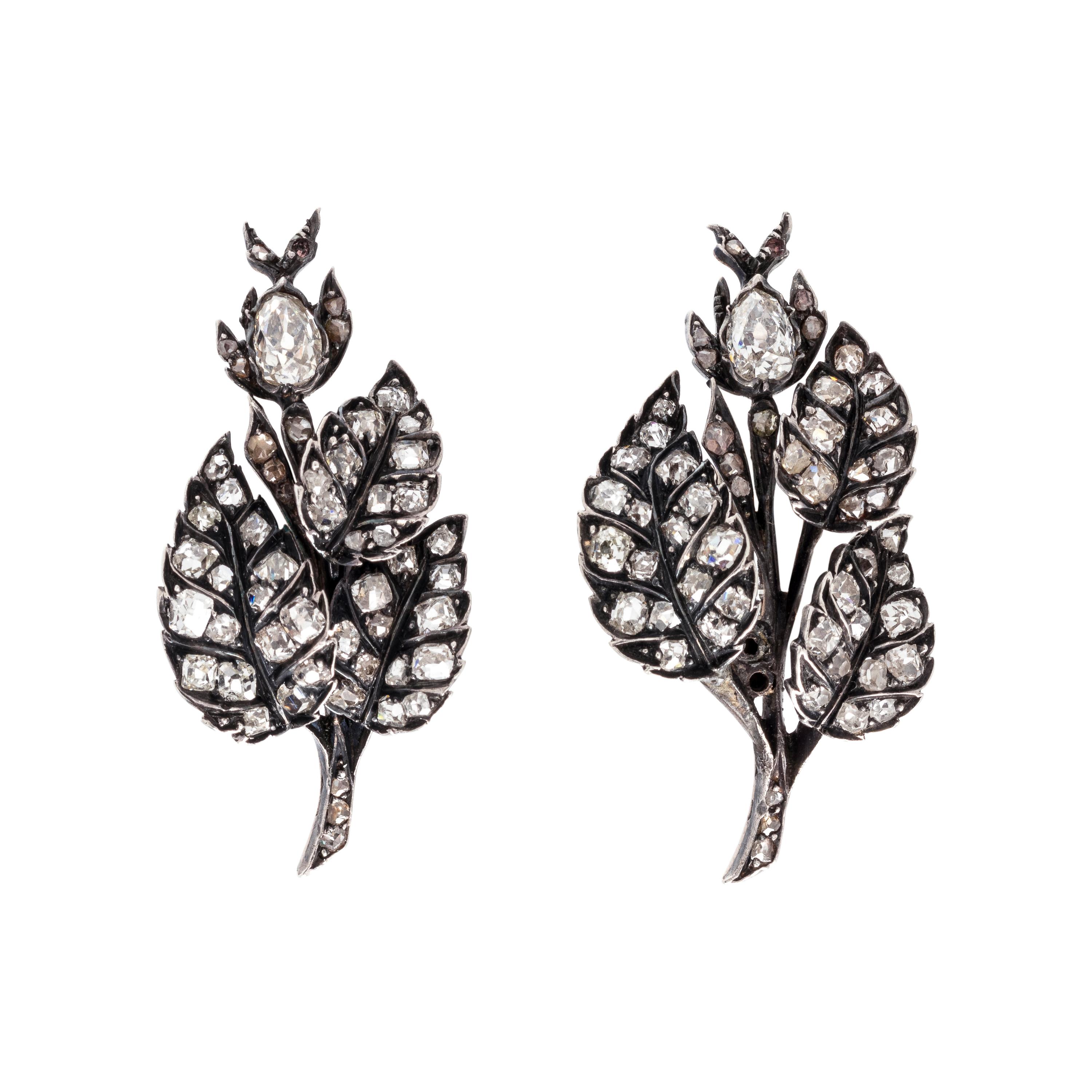 ANTIQUE, DIAMOND LEAF EARCLIPS