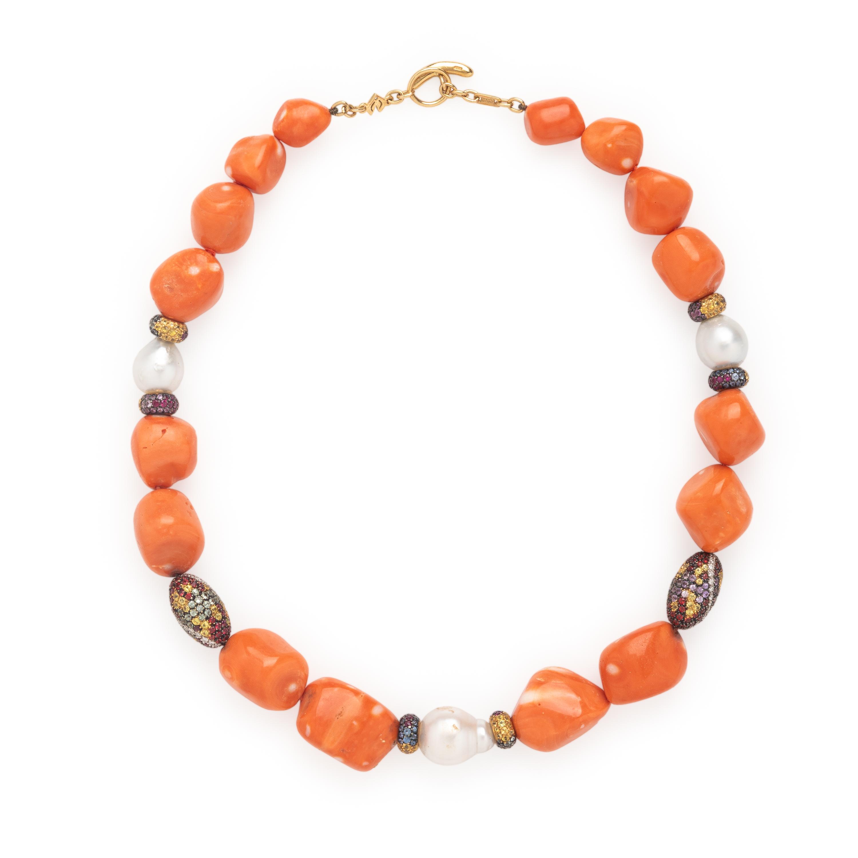 Valente Milano, Coral, Cultured Pearl, and Multigem Necklace