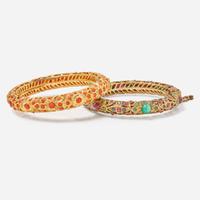 A Set of Two 10K Yellow Gold and Gemstone Bracelets