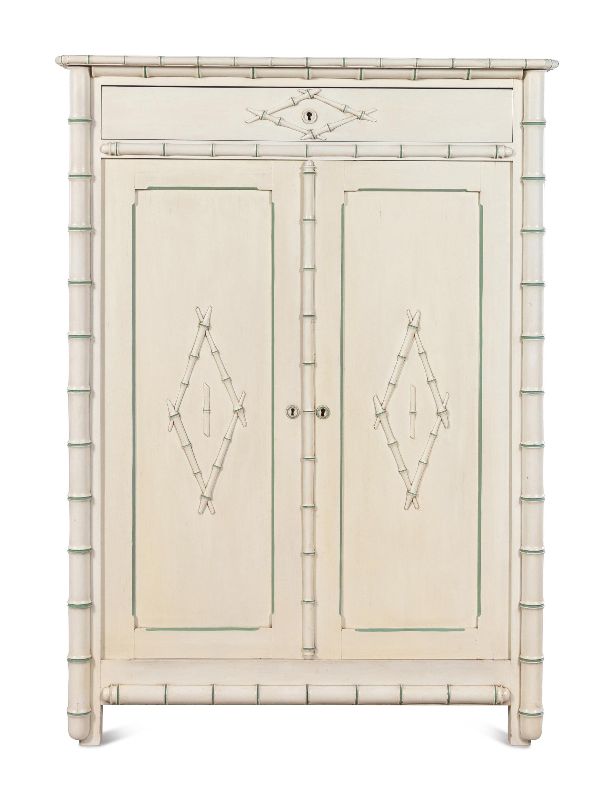 A Victorian White Painted Faux Bamboo Armoire