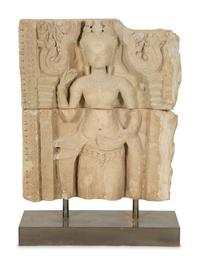 A Khmer Greystone Stele of an Aspara Dancer — 19th Century