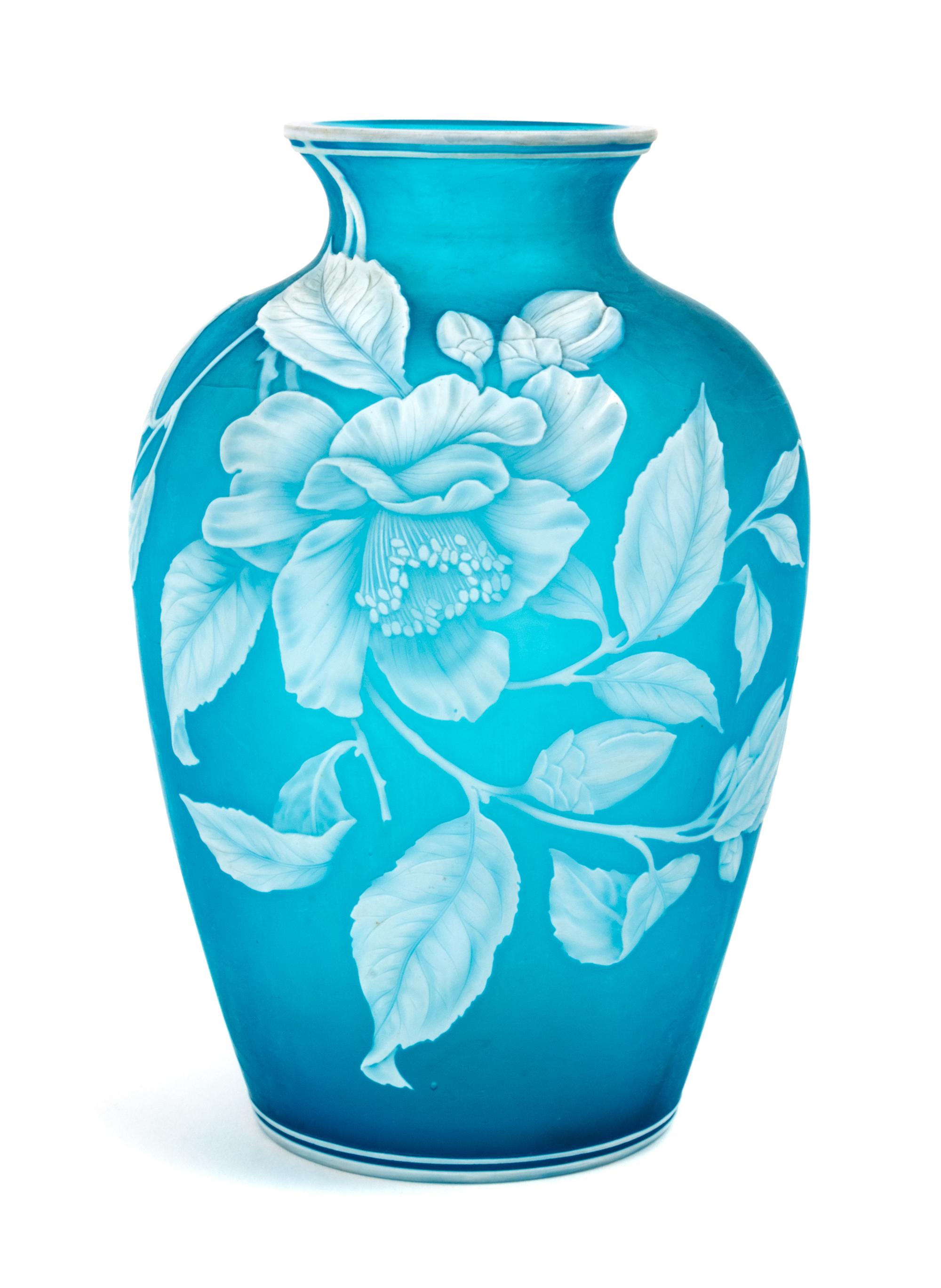 English, LATE 19TH CENTURY, a cameo glass vase, of ovoid form with floral and butterfly decoration