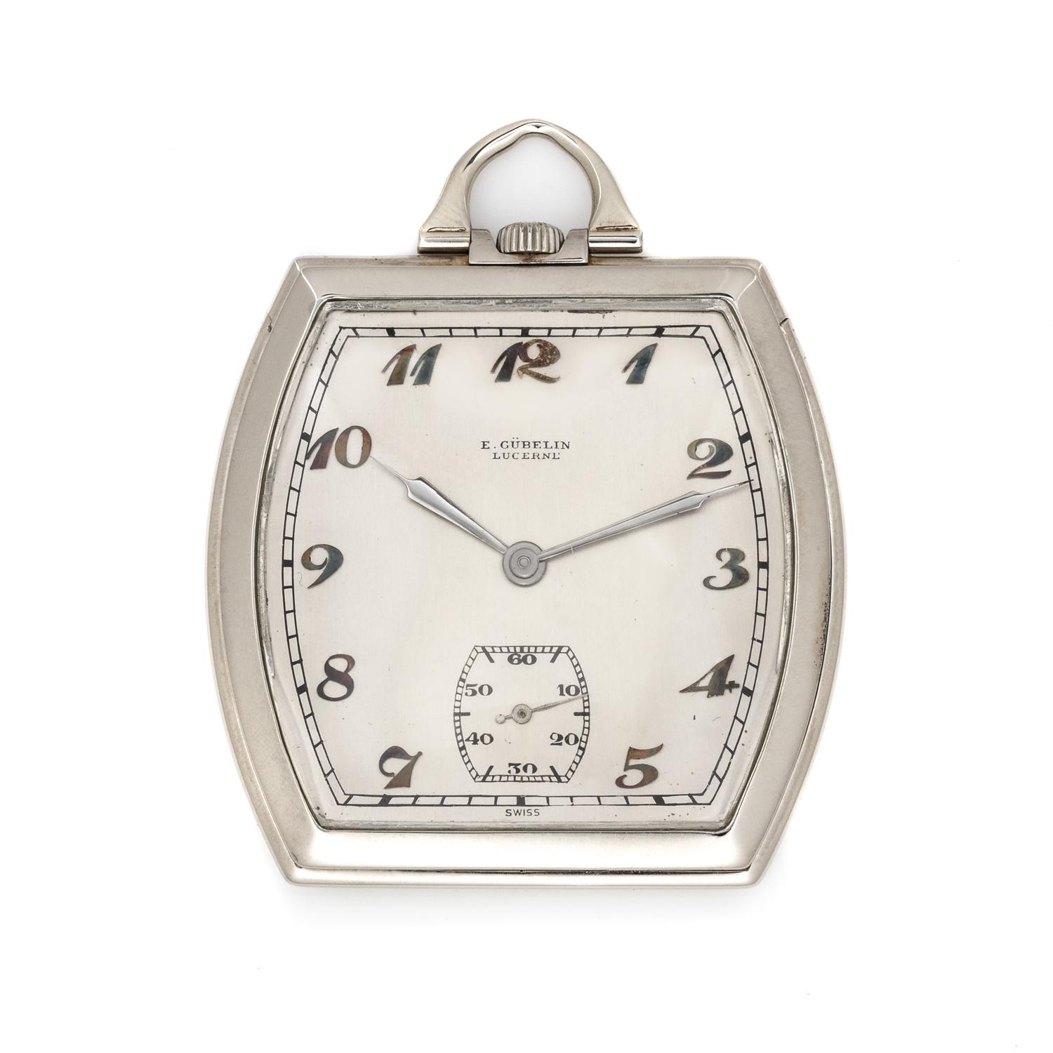 E. Gubelin Lucerne, 18K White Gold Open Face Pocket Watch,