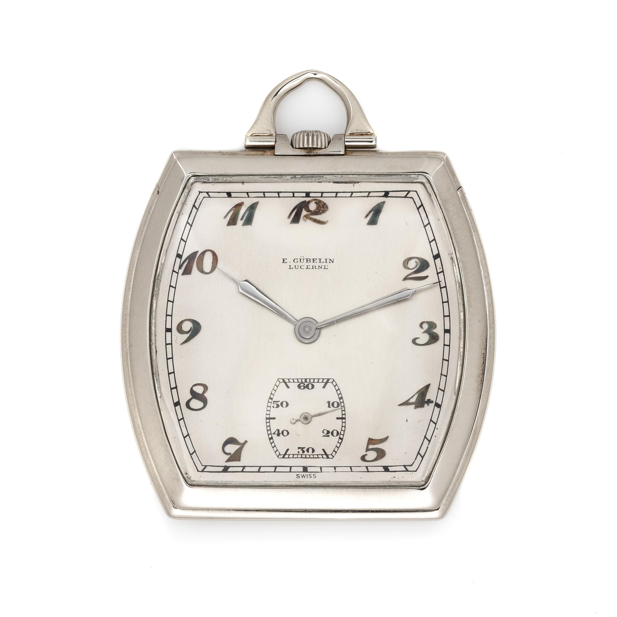 E. Gubelin Lucerne, 18K White Gold Open Face Pocket Watch,