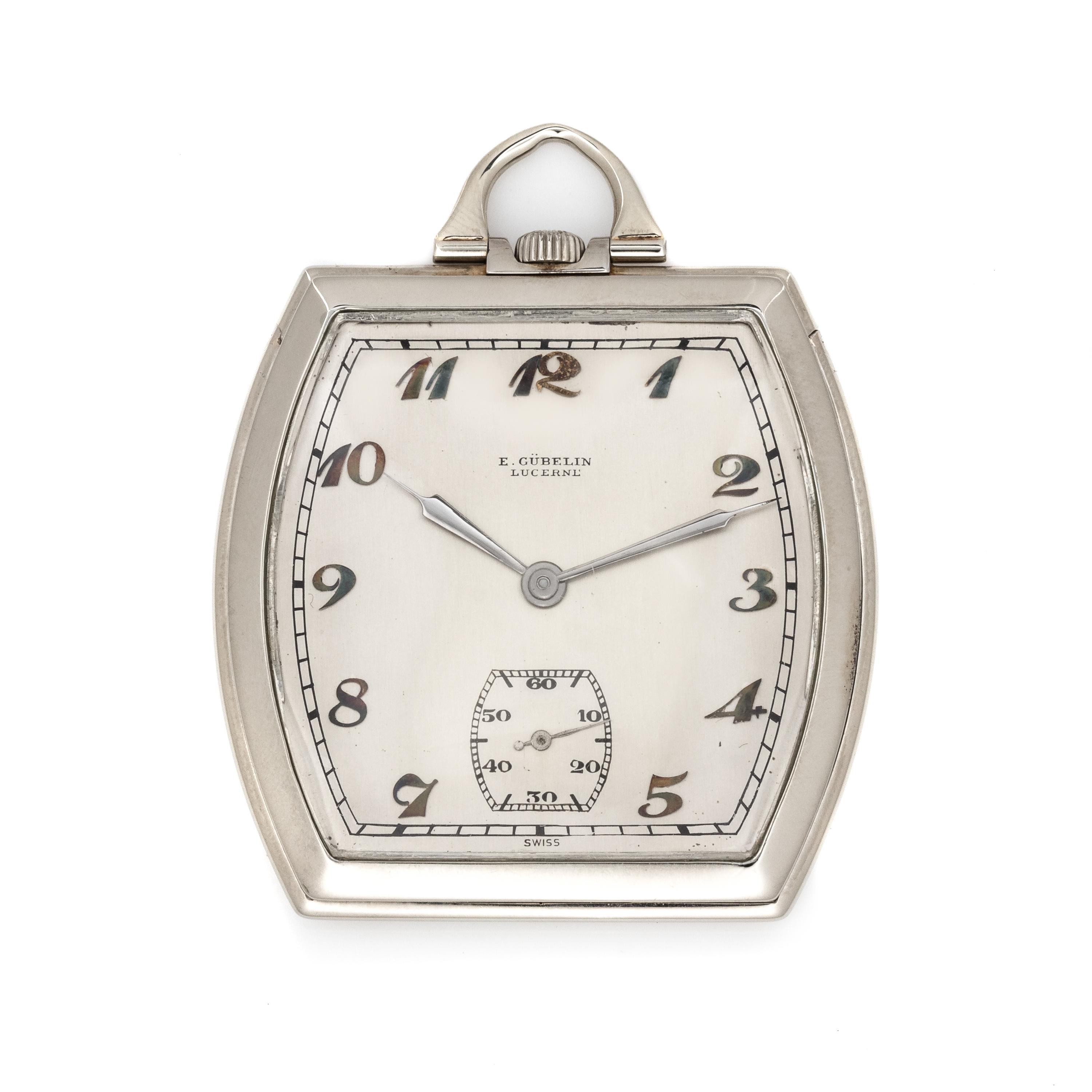 E. Gubelin Lucerne, 18K White Gold Open Face Pocket Watch,