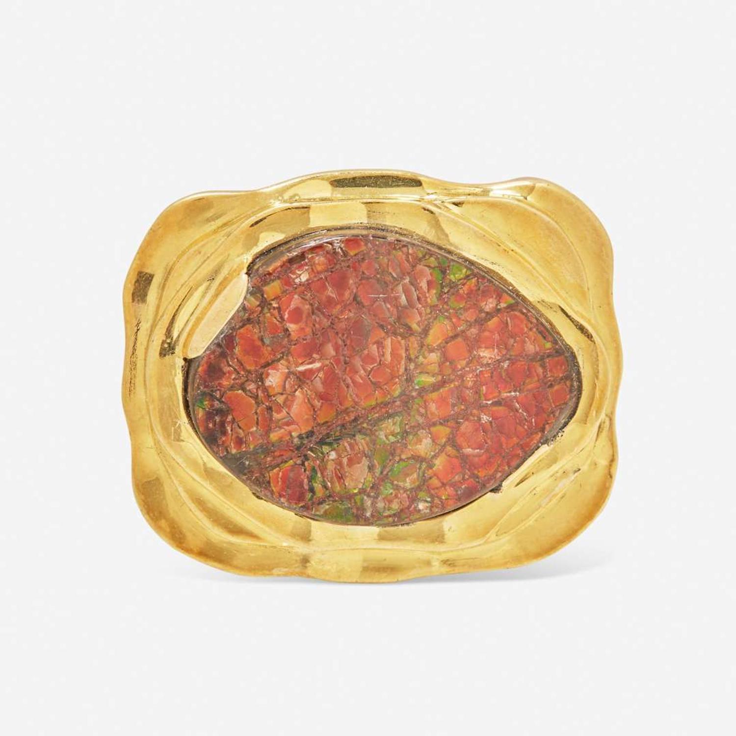 An 18K Yellow Gold and Ammolite Boris LeBeau Pendant Brooch