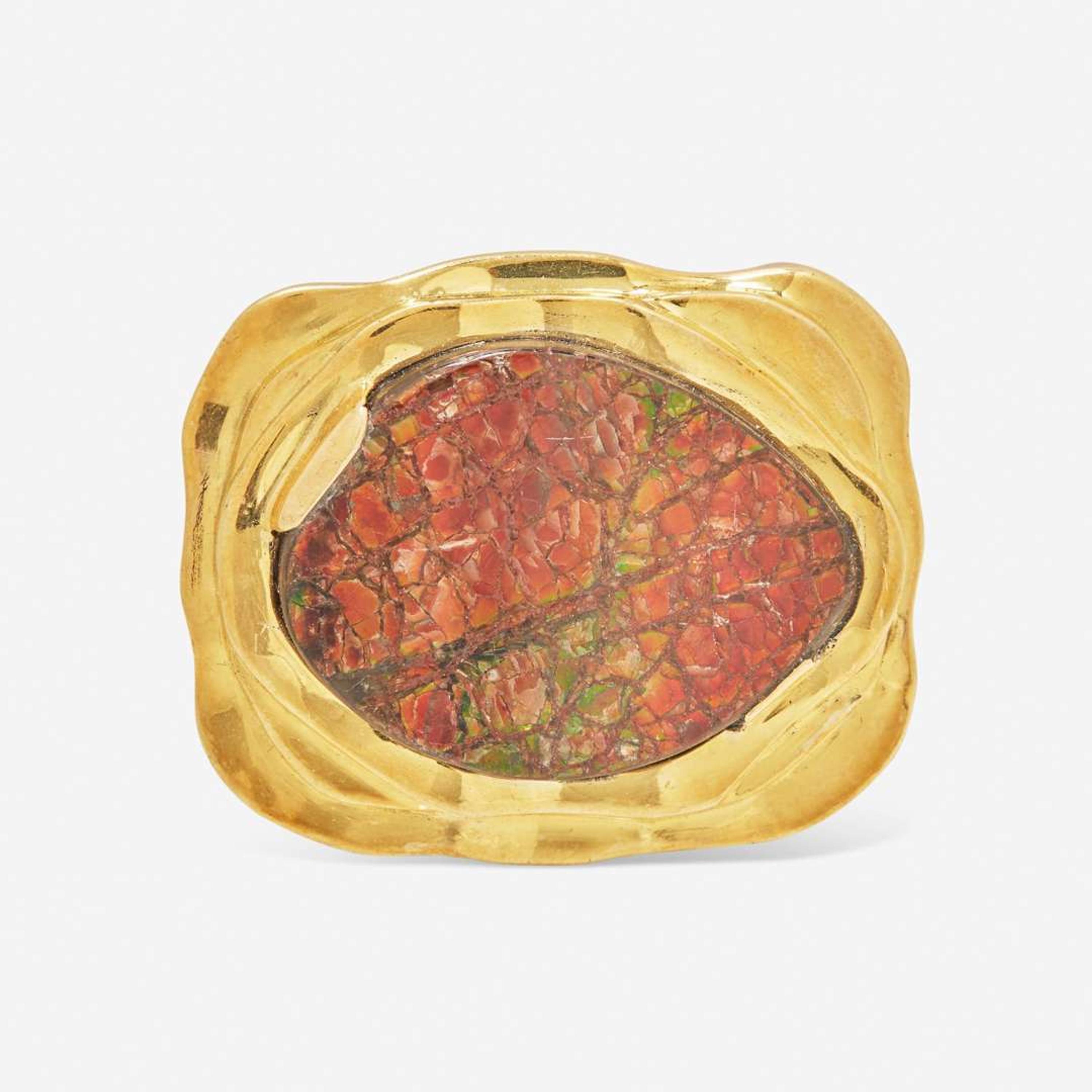 An 18K Yellow Gold and Ammolite Boris LeBeau Pendant Brooch