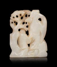 A Carved White Jade Figural Group