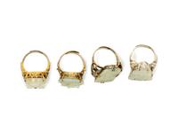 Four Chinese Jade Inset Gilt Silver Rings