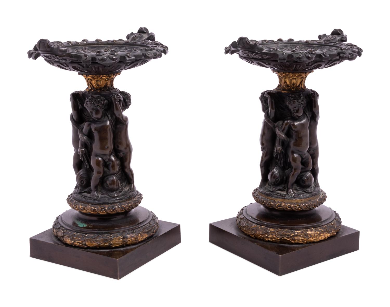 A Pair of French Bronze Figural Tazze