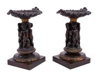 A Pair of French Bronze Figural Tazze