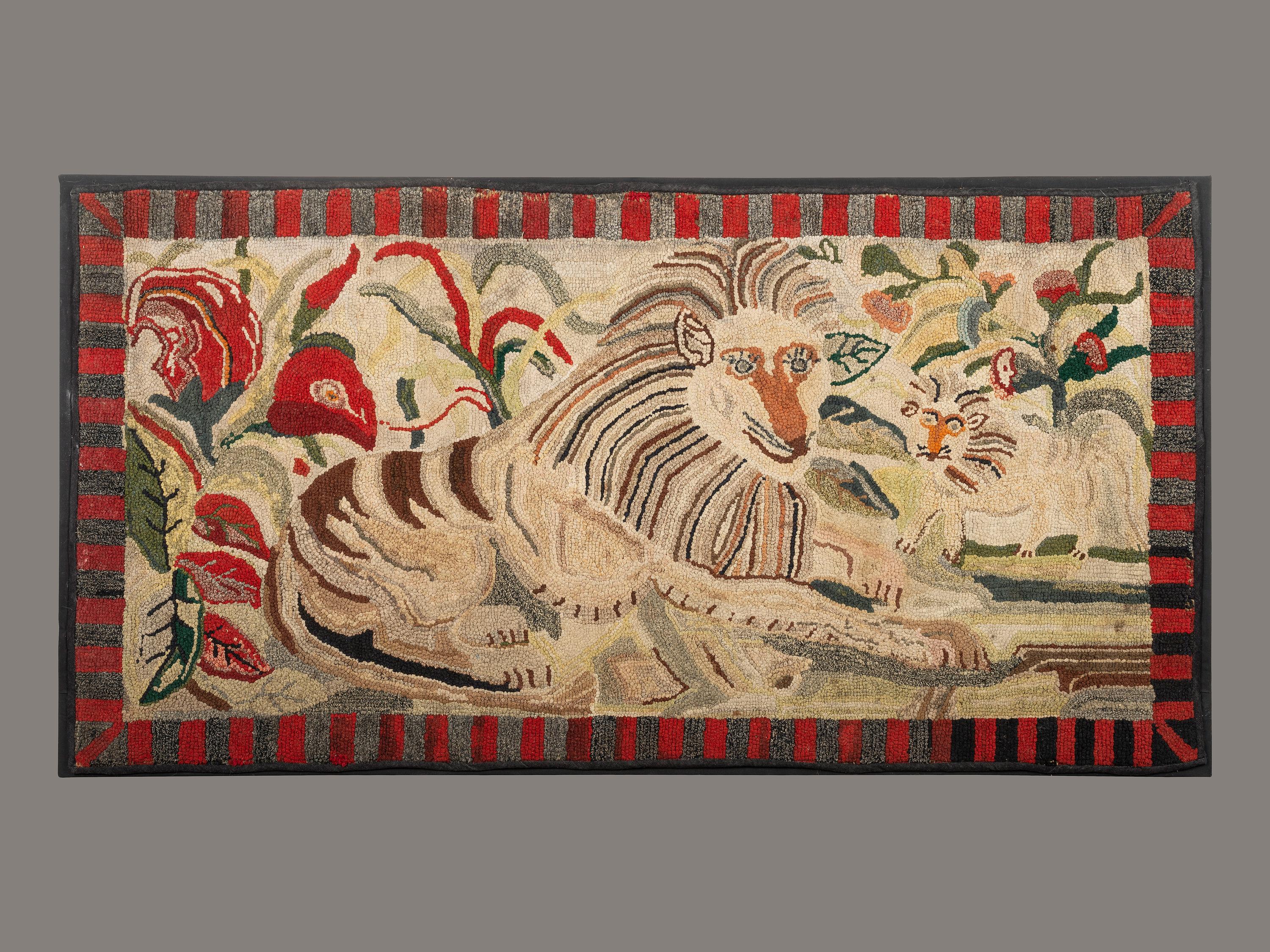 A Lion and Cub Hooked Rug