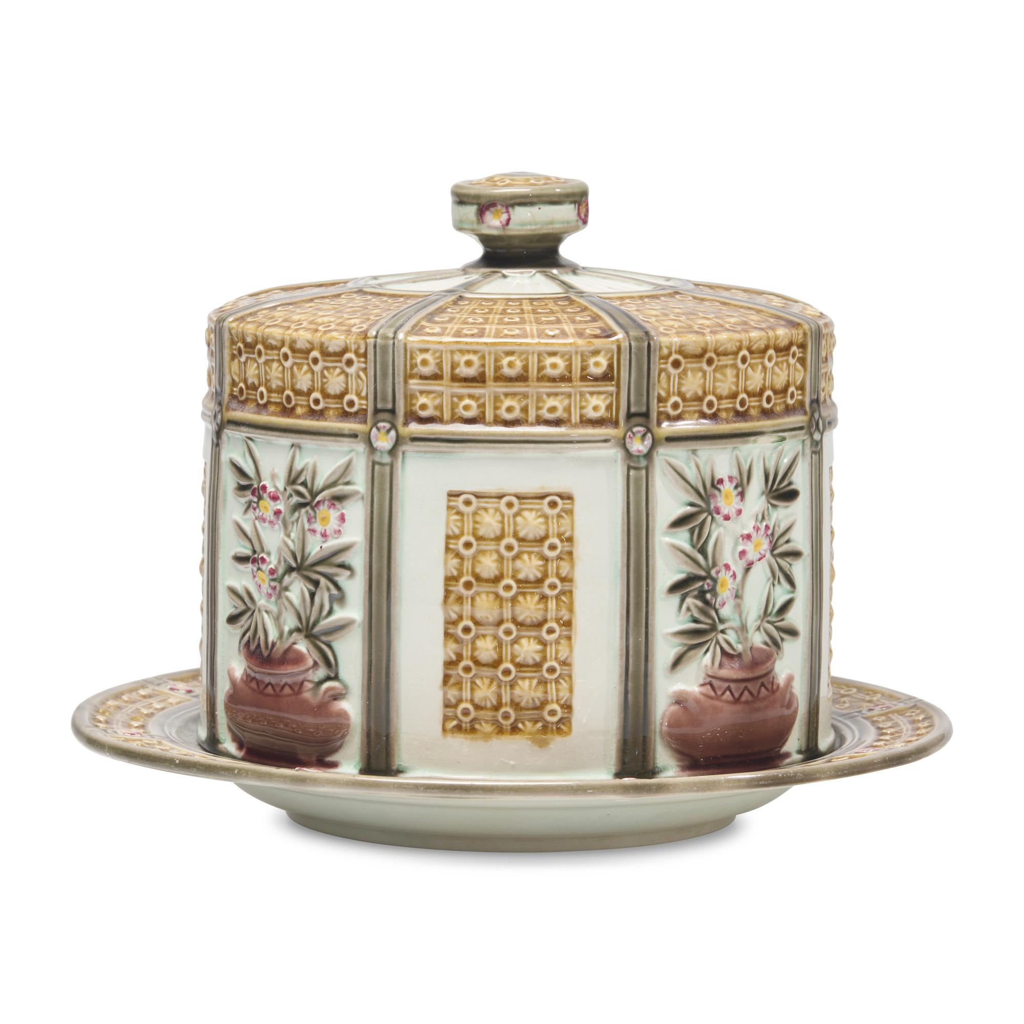 A Wedgwood Majolica Cheese Dome and Underplate