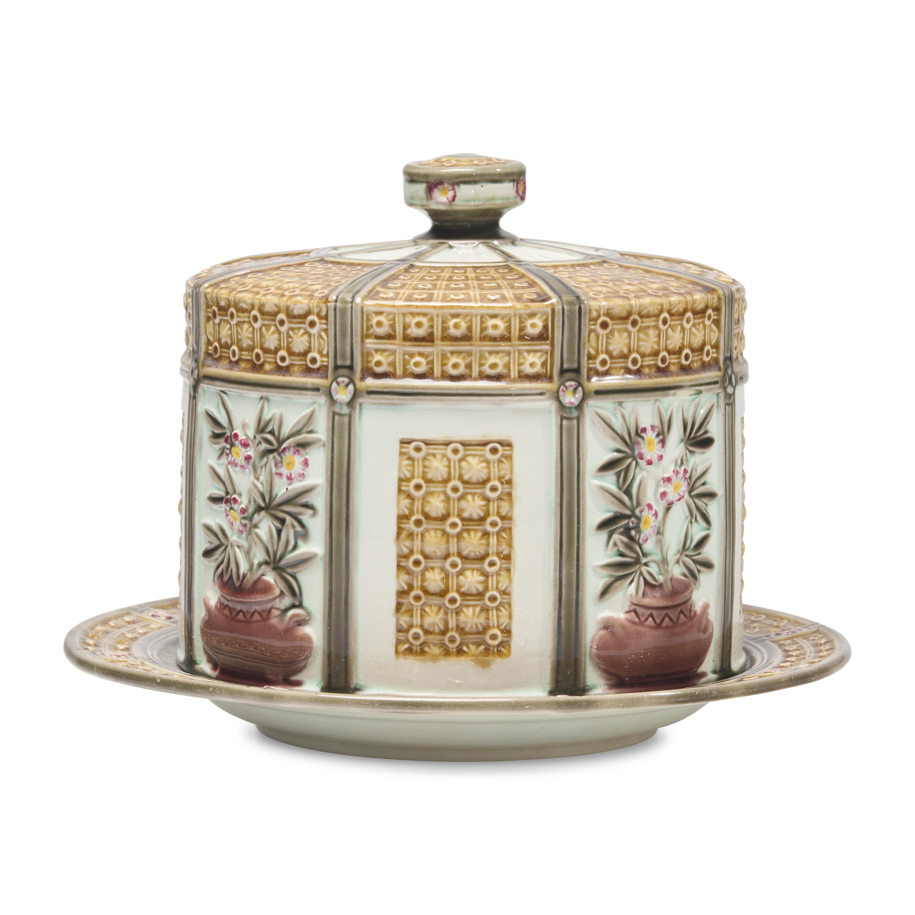 A Wedgwood Majolica Cheese Dome and Underplate