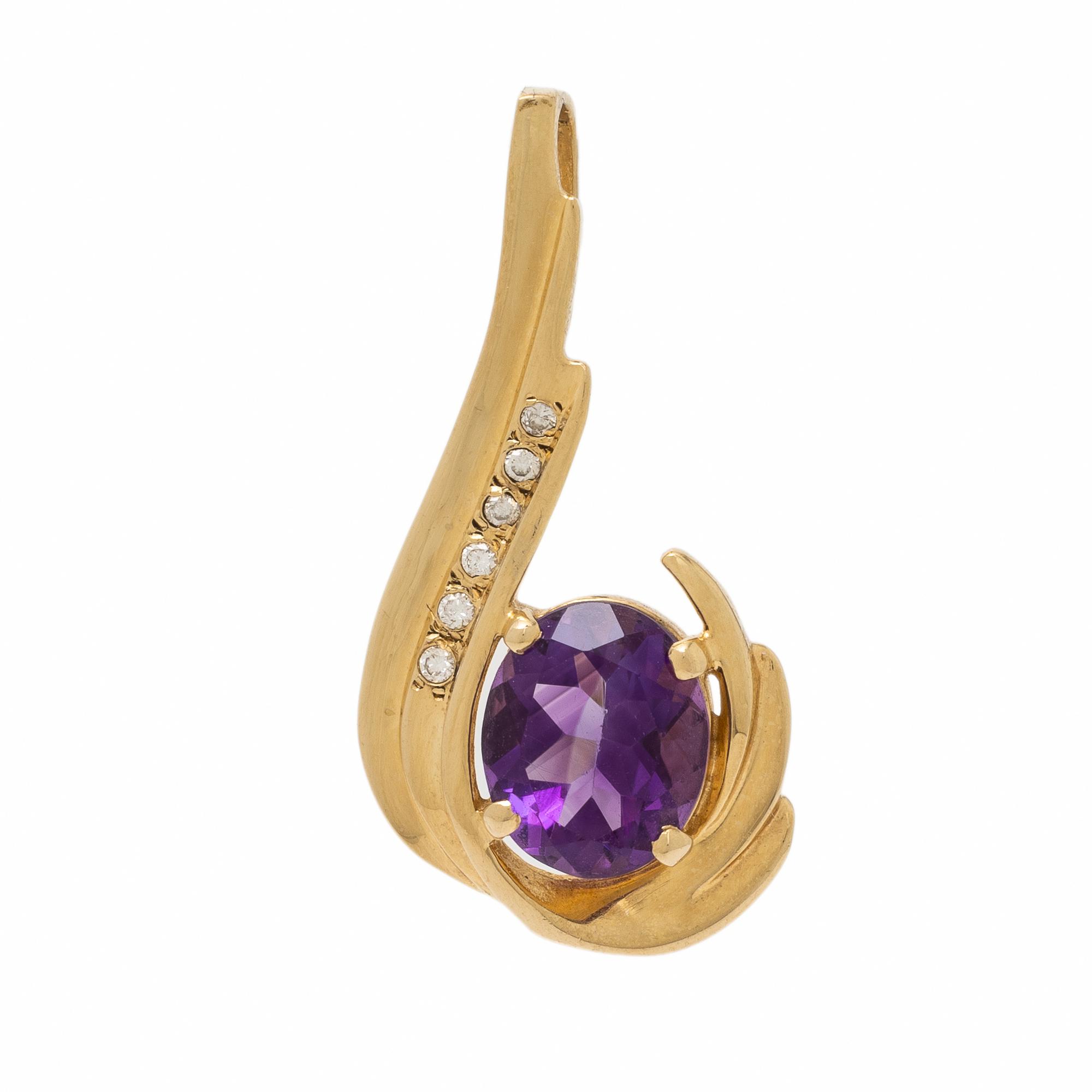 Amethyst, Diamond, and Yellow Gold Pendant