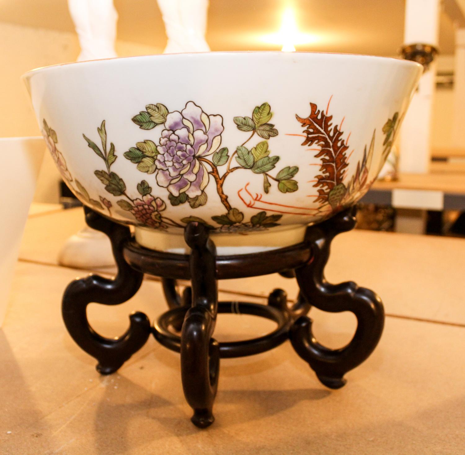 A Large Bowl and Stand. Height 6 7/8 x diameter 16 1/2 inches.