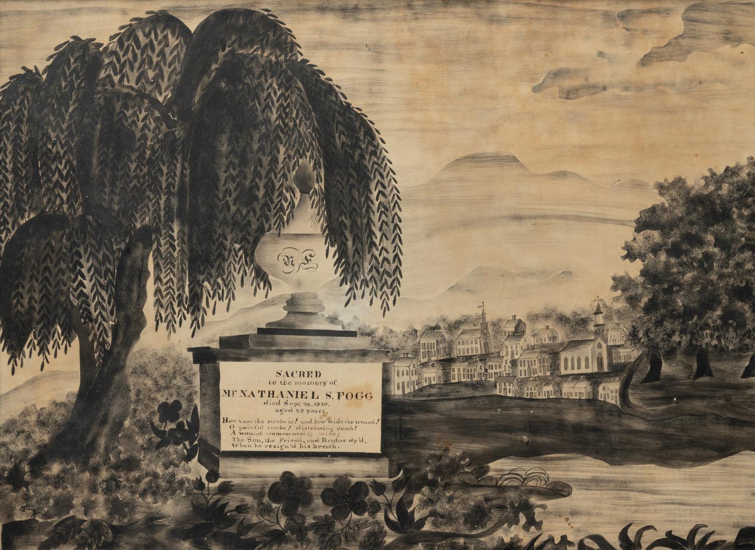 An American School Mourning Picture for Nathaniel S. Fogg (d. 1830)