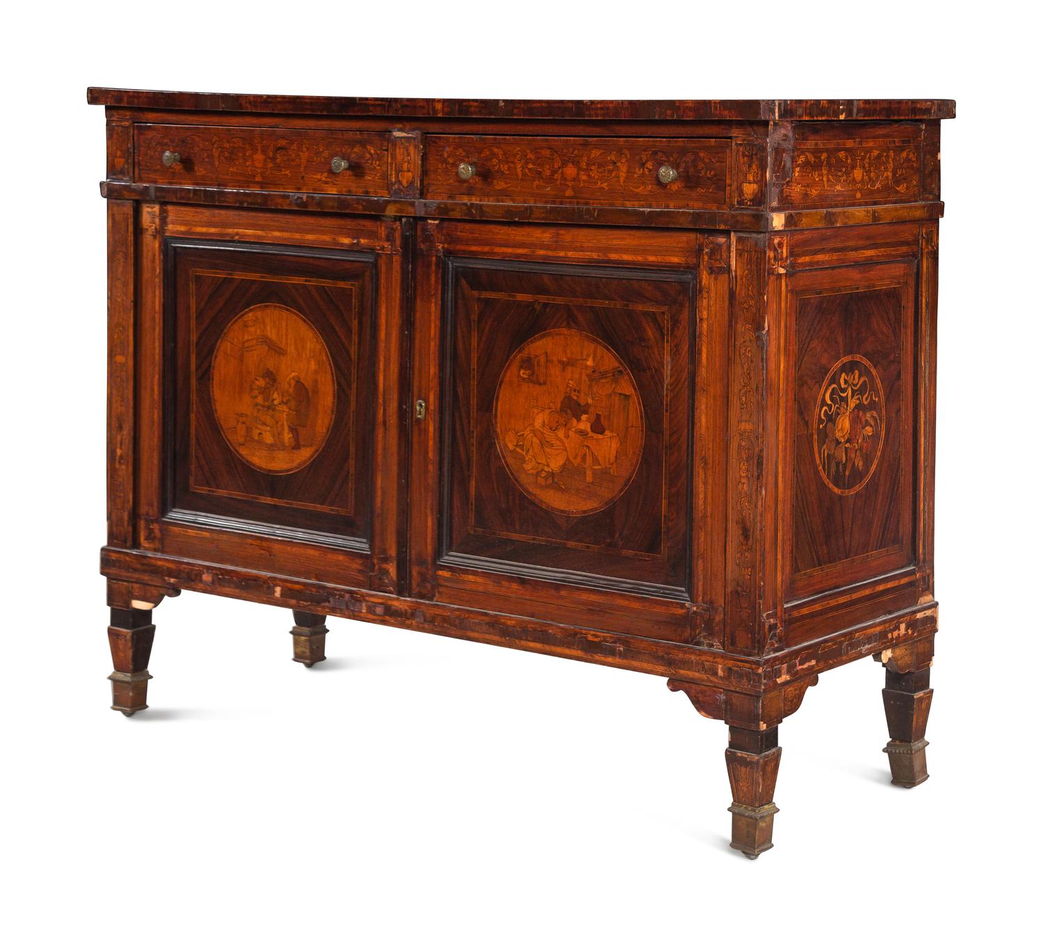 An Italian Walnut and Marquetry Cabinet