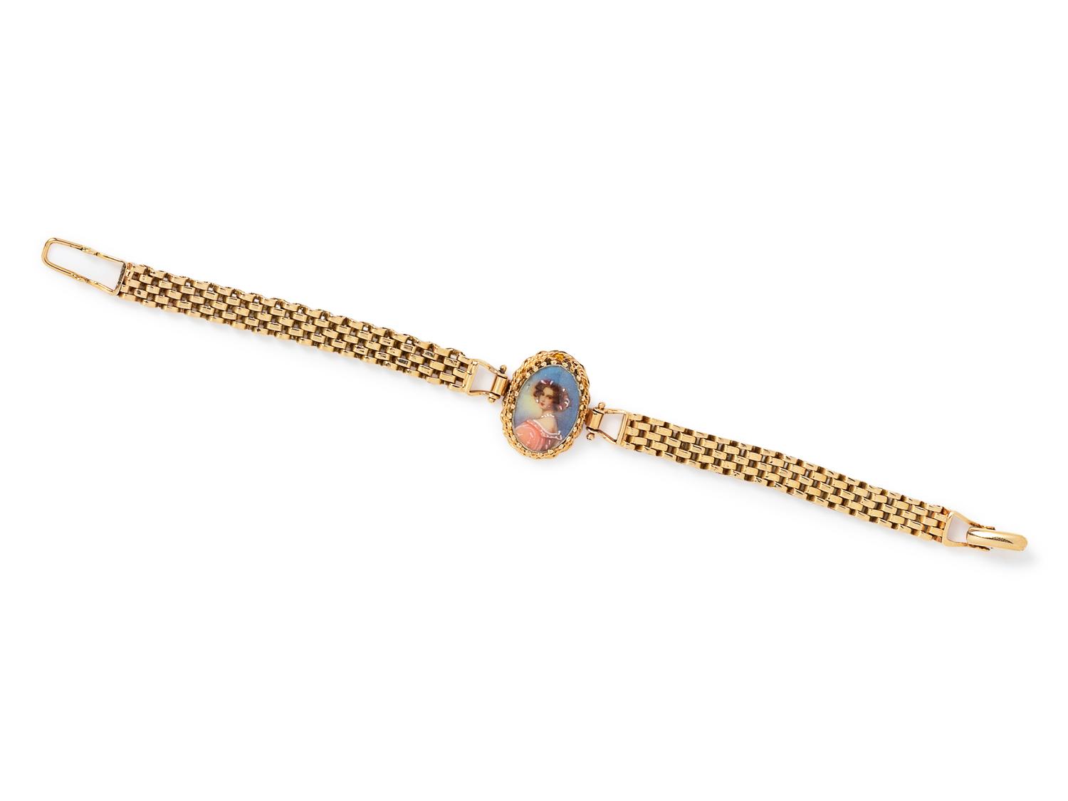 A 14 Karat Yellow Gold Portrait Bracelet,