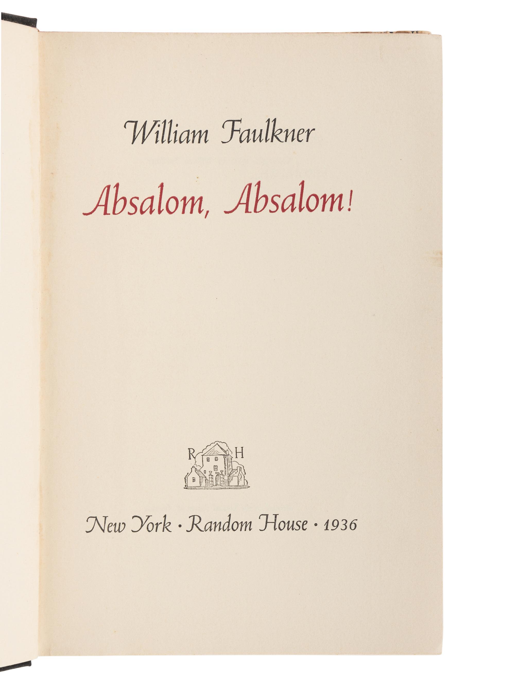 FAULKNER, William (1897-1962). Absalom, Absalom! New York: Random House, 1936.