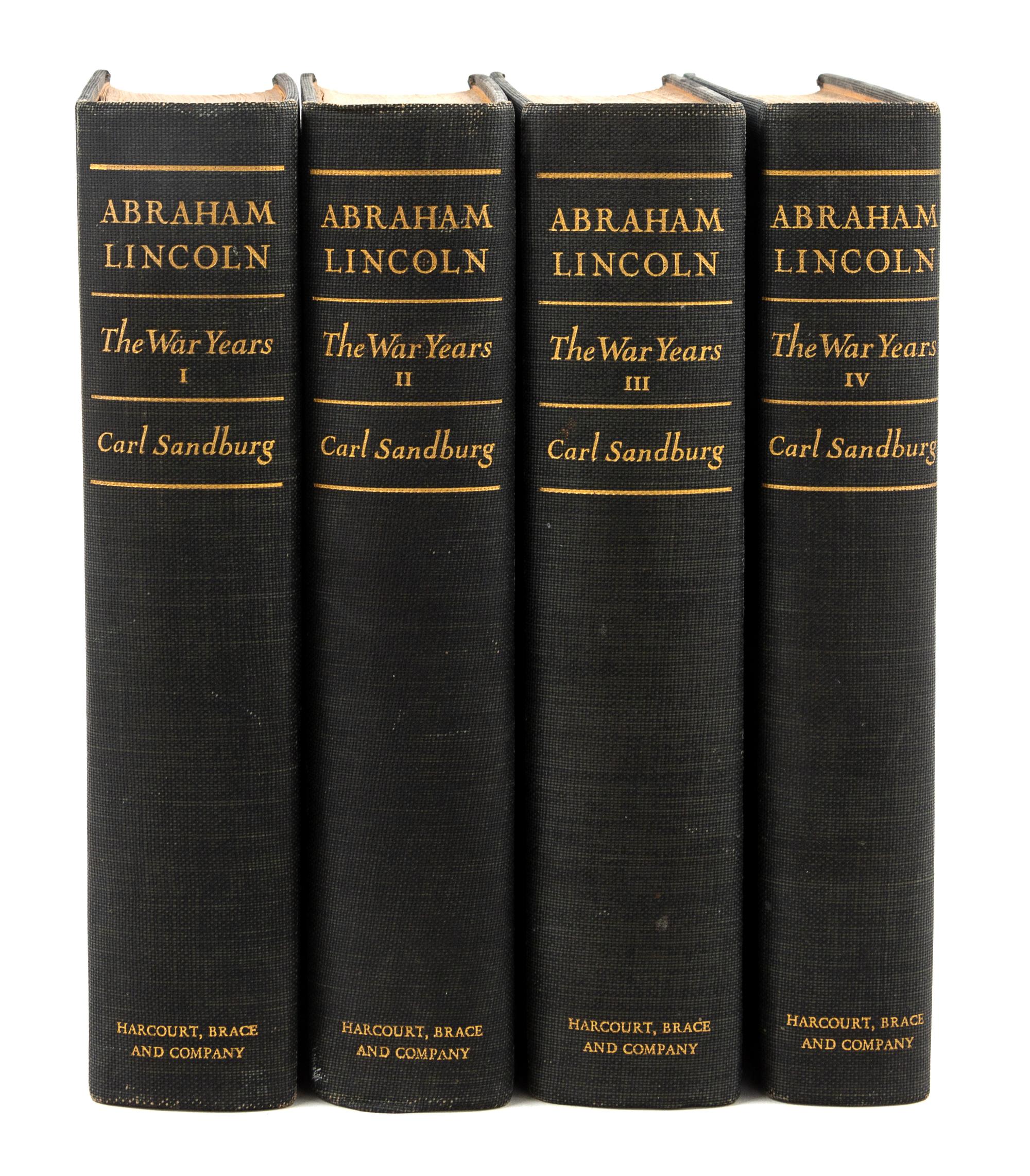 SANDBURG, Carl (1878-1967). Abraham Lincoln: The War Years. Harcourt, Brace & Company: New York, 1939.