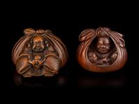 Two Japanese Carved Boxwood Netsuke