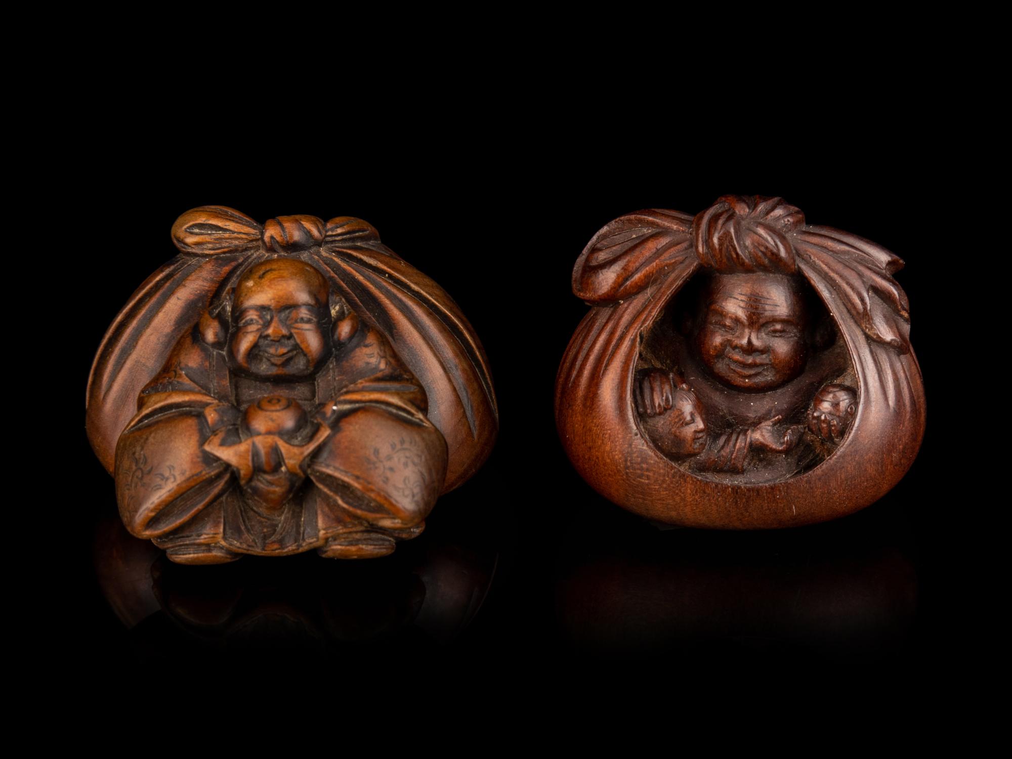 Two Japanese Carved Boxwood Netsuke