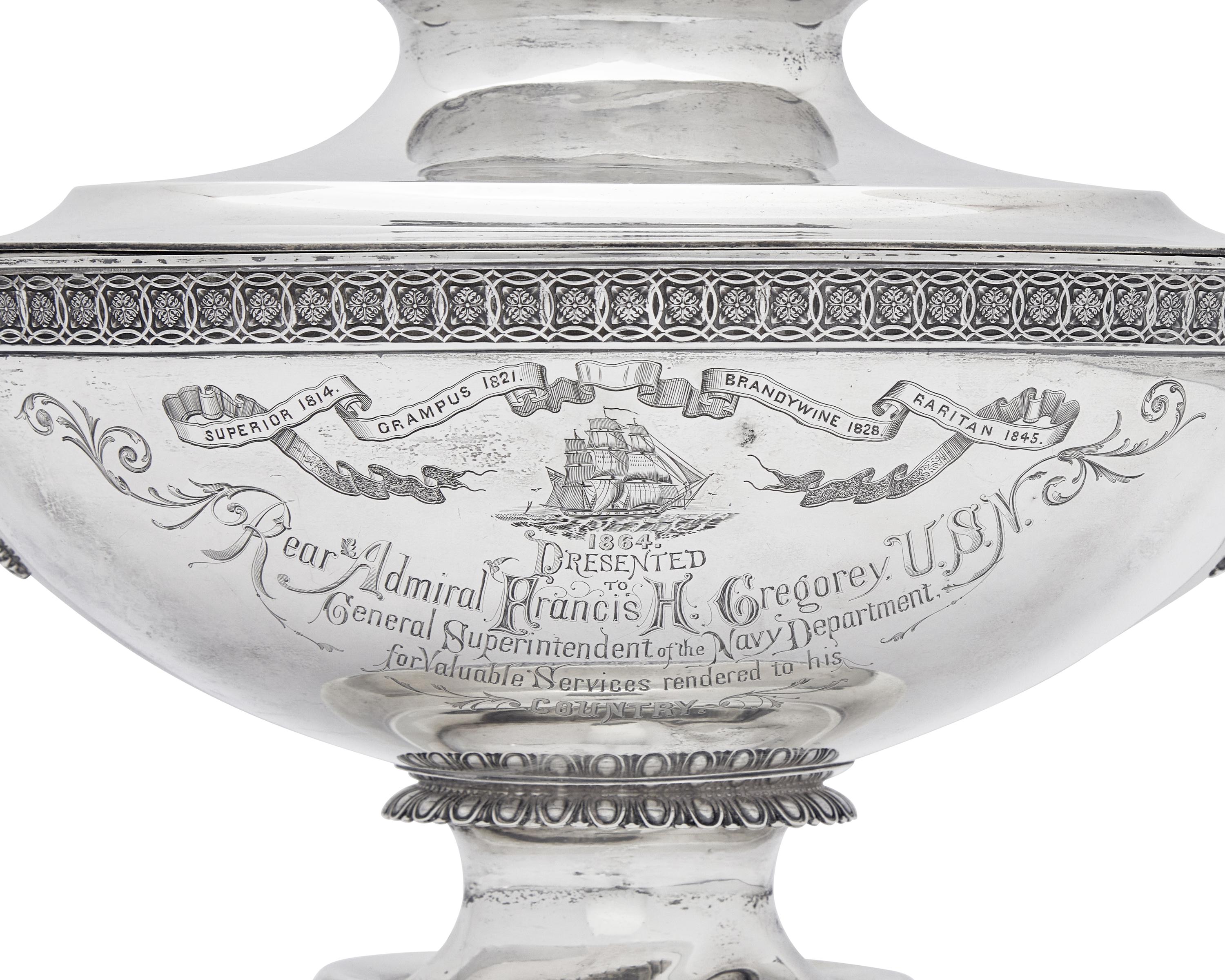 An Impressive Sterling Silver Presentation Tureen and Undertray Made for Admiral Francis H. Gregory (1789-1866)