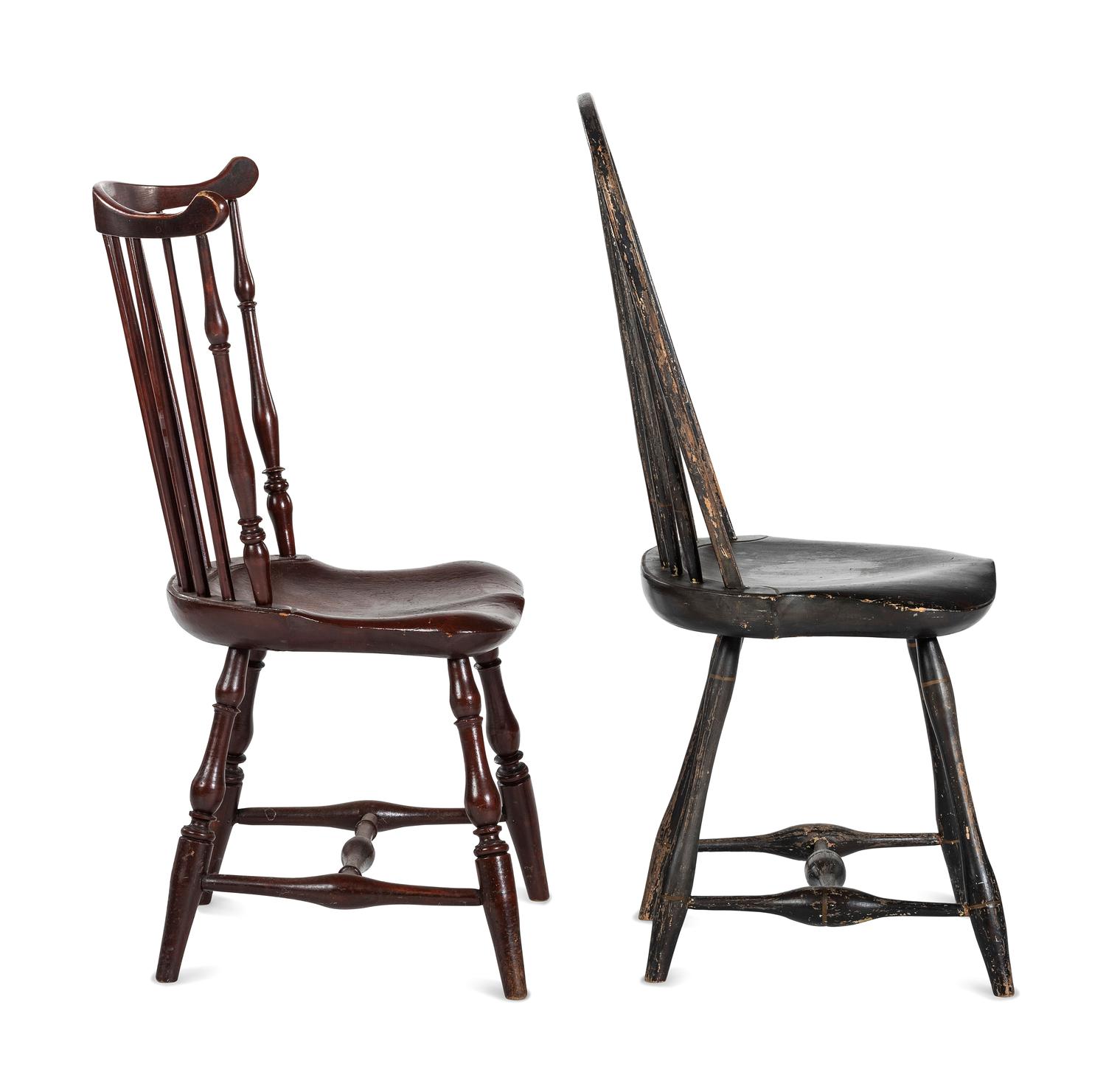 Two Painted Compass-Seat Windsor Side Chairs