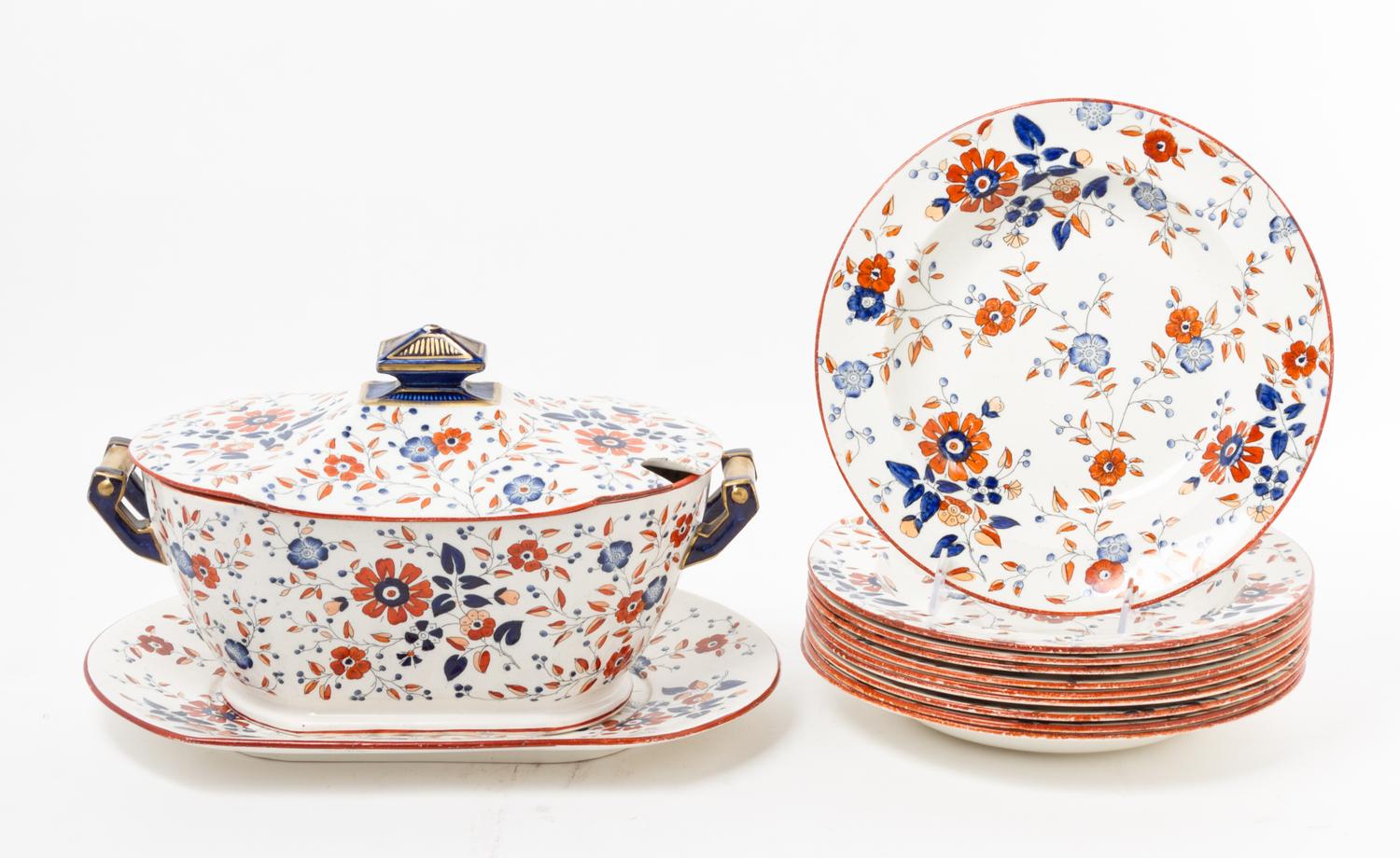 An English Ceramic Tureen and Ten Plates, Ridgways Width of first over handles 13 1/4 inches. — 20TH CENTURY