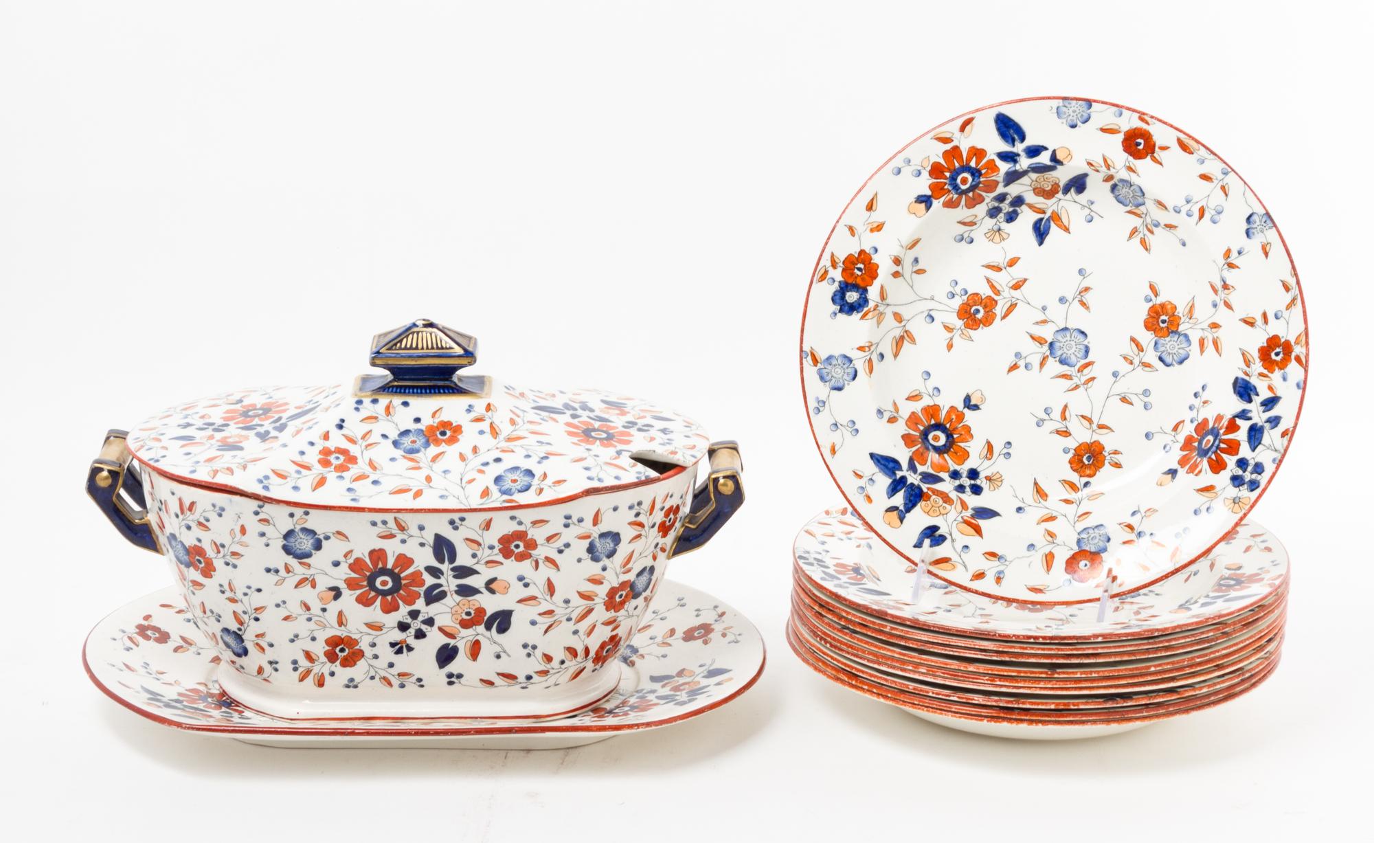 An English Ceramic Tureen and Ten Plates, Ridgways Width of first over handles 13 1/4 inches. — 20TH CENTURY